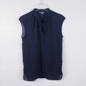 Vince Silk Cap Sleeve Tie Neck Blouse Black Size Small